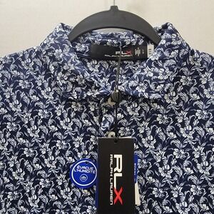 NEW RLX Ralph Lauren Golf Performance Polo LG Navy Floral All Over Print Wicking